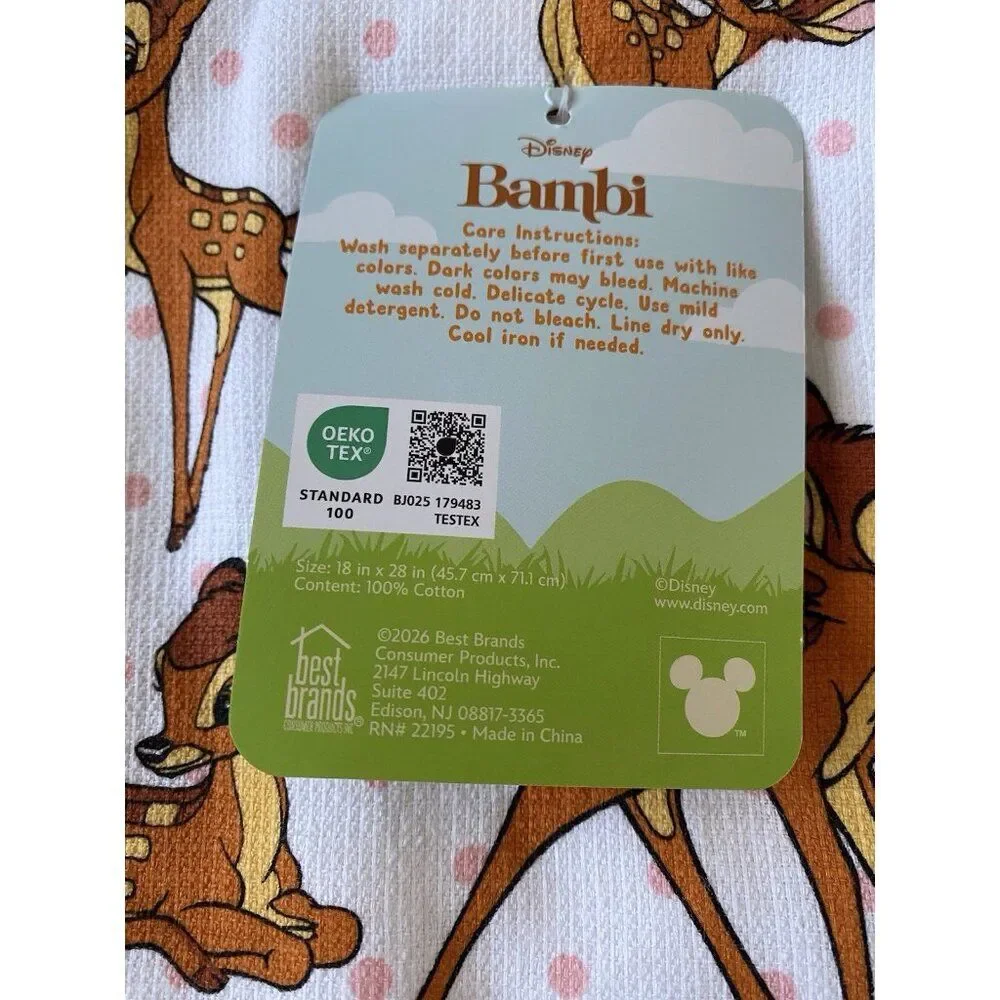 Set Of 2 Disney Bambi And Butterflies Kitchen Towels 18” X 28” Cotton NEW‎
